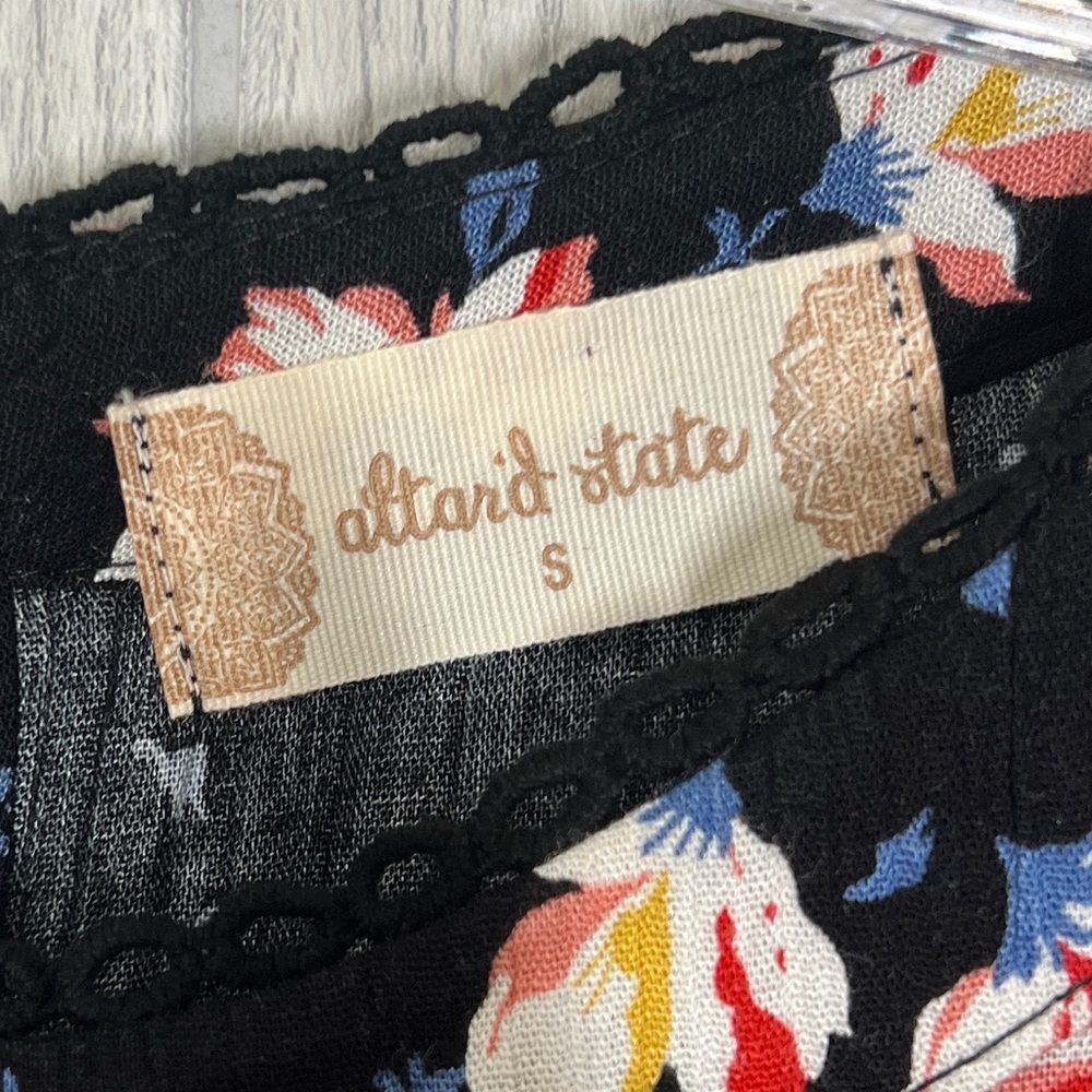 Altar'd State | Black Floral Ruffle Sleeve Blouse Size Small - Picture 5 of 6